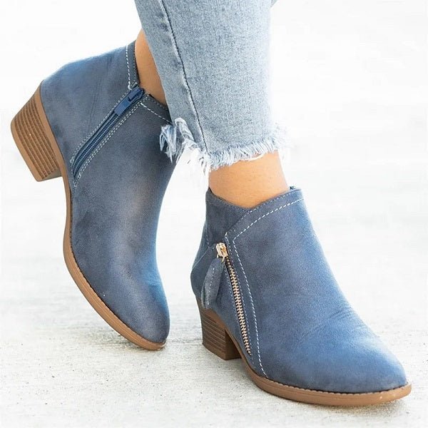 Laurine Bottines Effet Daim Zippées Talon Carré Mi-Haut Femme
