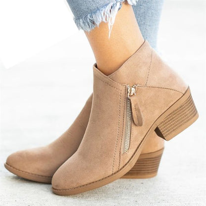 Laurine Bottines Effet Daim Zippées Talon Carré Mi-Haut Femme