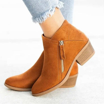 Laurine Bottines Effet Daim Zippées Talon Carré Mi-Haut Femme