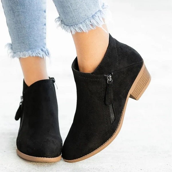 Laurine Bottines Effet Daim Zippées Talon Carré Mi-Haut Femme
