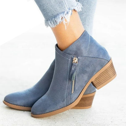 Laurine Bottines Effet Daim Zippées Talon Carré Mi-Haut Femme