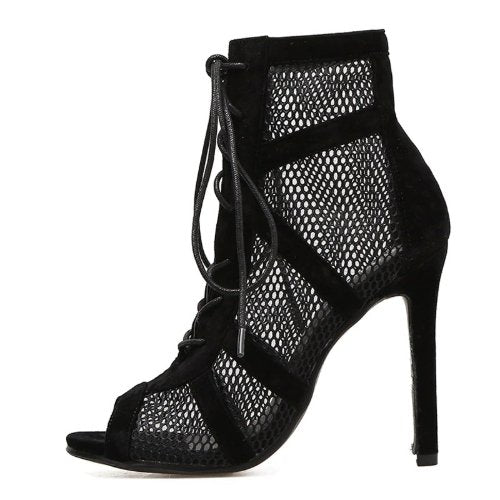 Nina Bottines Ajourées En Résille À Lacets Et Talon Aiguille Femme