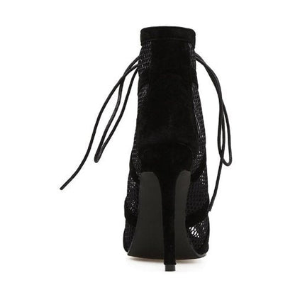 Nina Bottines Ajourées En Résille À Lacets Et Talon Aiguille Femme