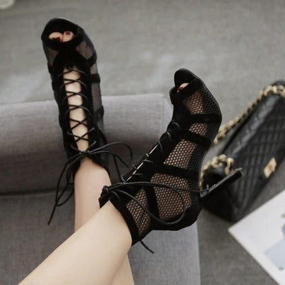 Nina Bottines Ajourées En Résille À Lacets Et Talon Aiguille Femme