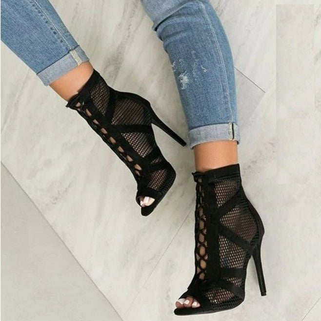Nina Bottines Ajourées En Résille À Lacets Et Talon Aiguille Femme