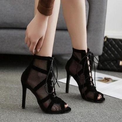 Nina Bottines Ajourées En Résille À Lacets Et Talon Aiguille Femme
