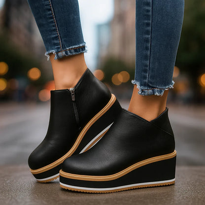 Mila Bottines Compensées Zippées Semelle Rayée Femme