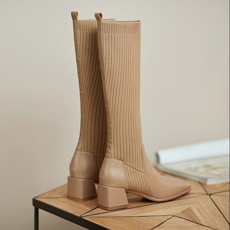 Isaure Bottes Chaussette En Maille À Talon Carré Femme