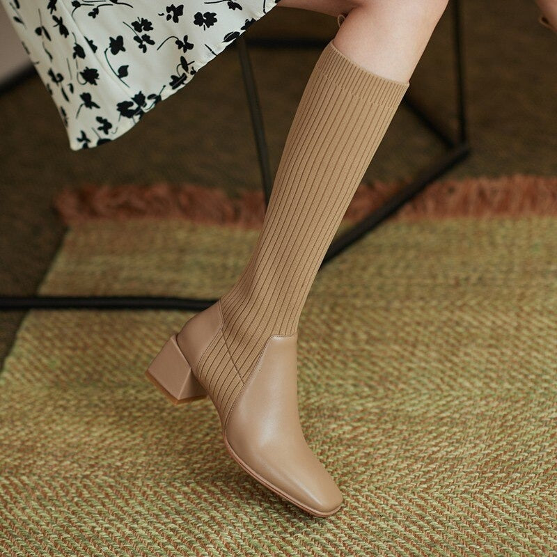 Isaure Bottes Chaussette En Maille À Talon Carré Femme