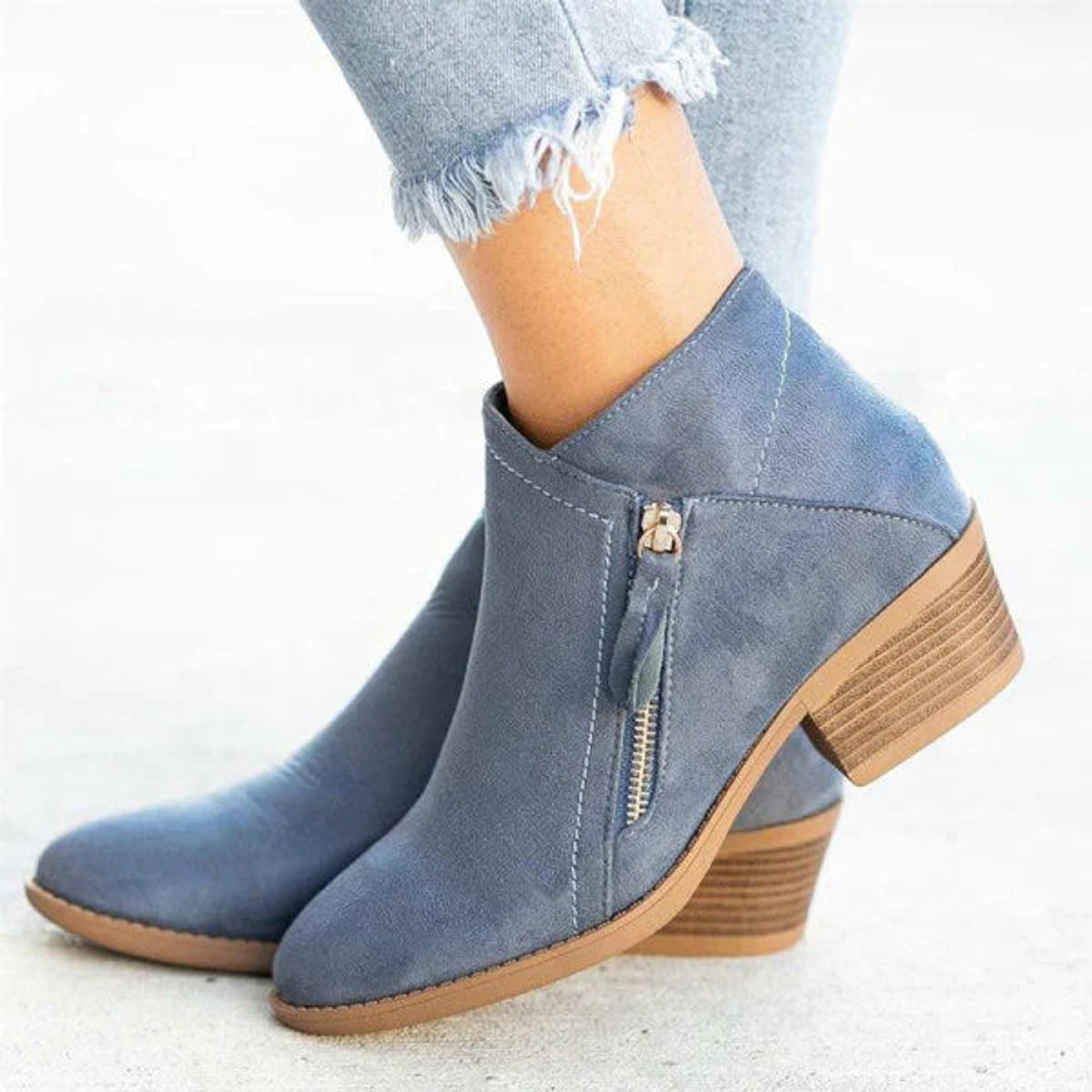 Amandine Bottines Effet Daim Zippées À Petit Talon Femme