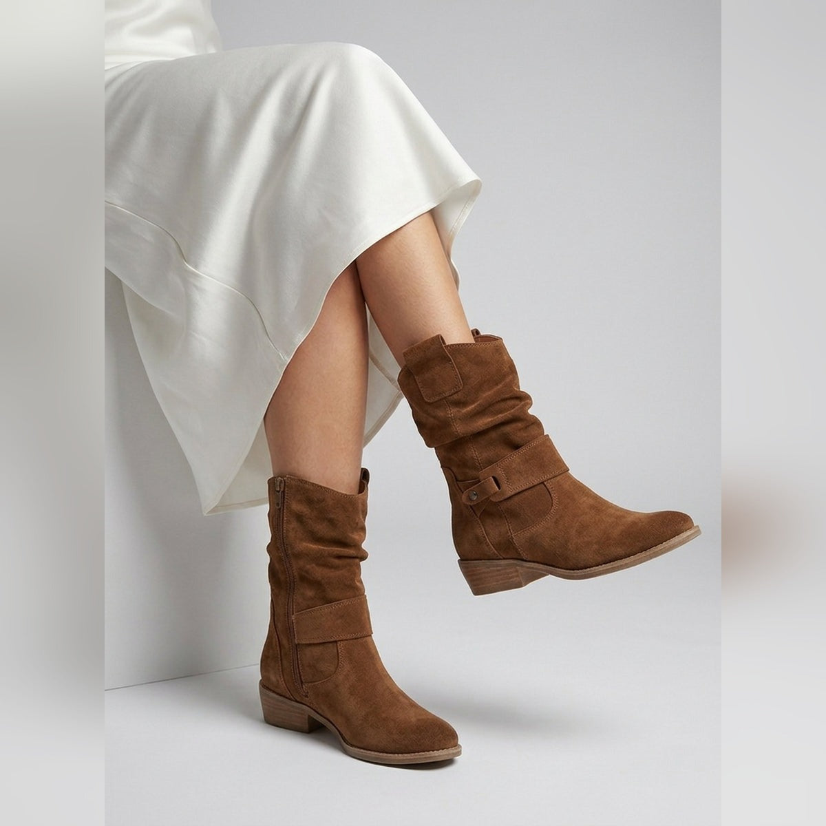 Alizée Bottines Slouchy Mi-Mollet À Sangle Décorative Femme