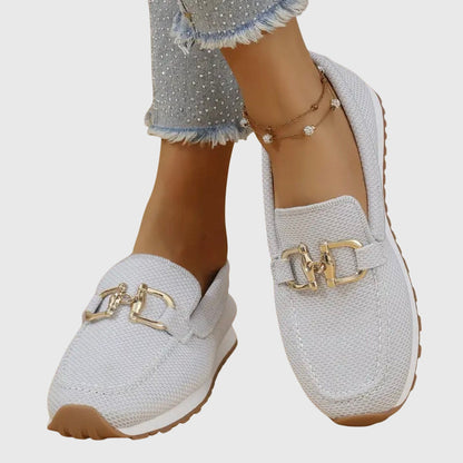 Clotilde Mocassins En Maille À Mors Doré Semelle Épaisse Femme