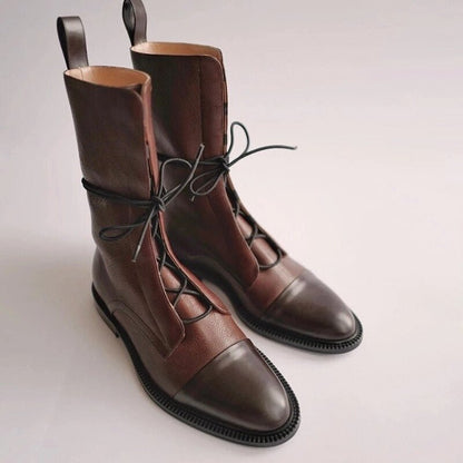 Perrine Bottines À Lacets Bout Rond Aspect Cuir Femme