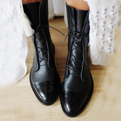 Perrine Bottines À Lacets Bout Rond Aspect Cuir Femme