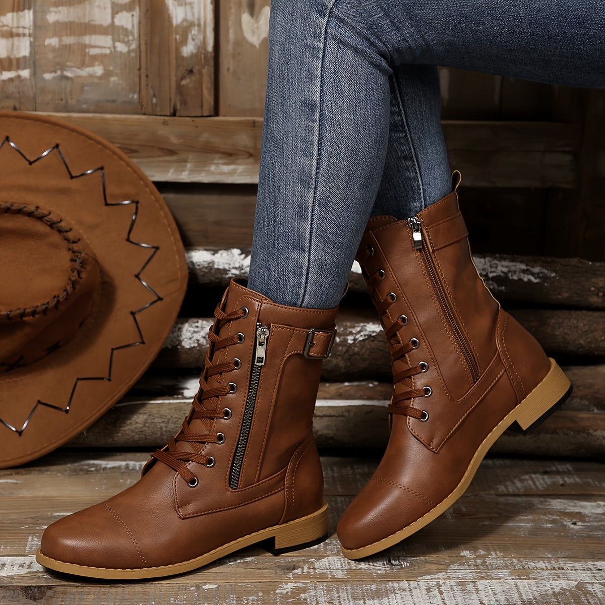 Juliette Bottes Mi-Mollet Lacées À Zip Et Boucle Femme