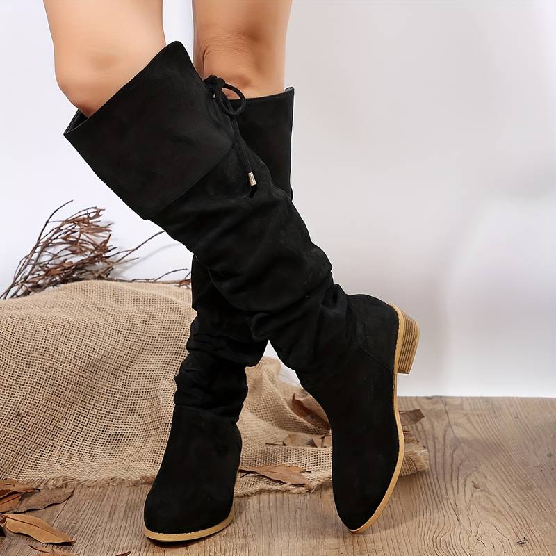 Diane Bottes Hautes Souples Froncées Effet Daim Talon Bas Femme