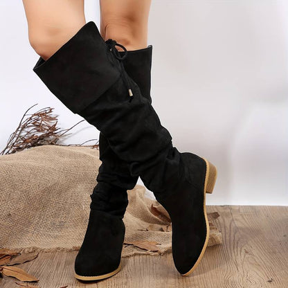 Diane Bottes Hautes Souples Froncées Effet Daim Talon Bas Femme