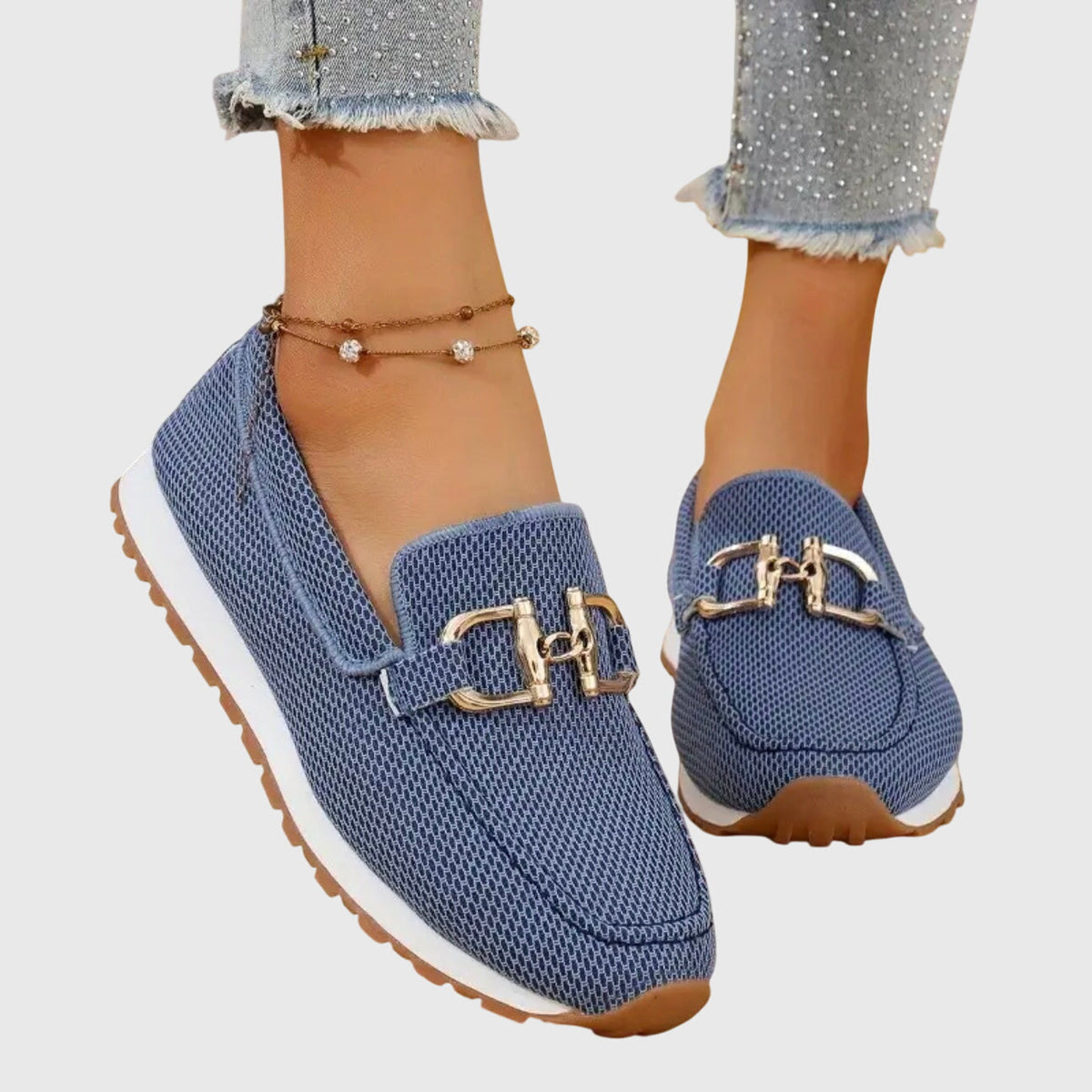 Clotilde Mocassins En Maille À Mors Doré Semelle Épaisse Femme