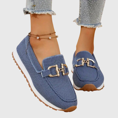 Clotilde Mocassins En Maille À Mors Doré Semelle Épaisse Femme