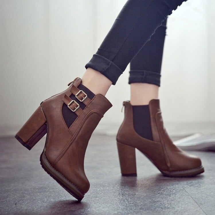 Yvonne Bottines À Talon Carré Haut Et Double Boucle Femme