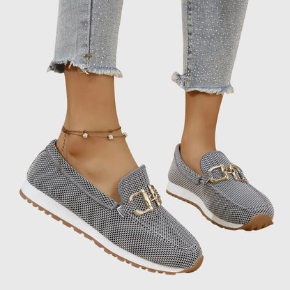 Clotilde Mocassins En Maille À Mors Doré Semelle Épaisse Femme