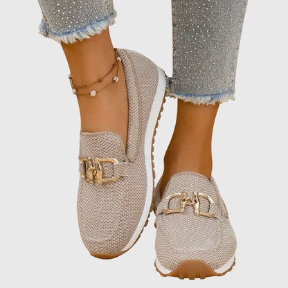 Clotilde Mocassins En Maille À Mors Doré Semelle Épaisse Femme