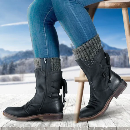 Eva Bottines À Revers Tricot Et Zip Femme