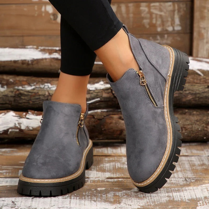 Maëlle Bottines Effet Daim Zippées À Semelle Crantée Femme