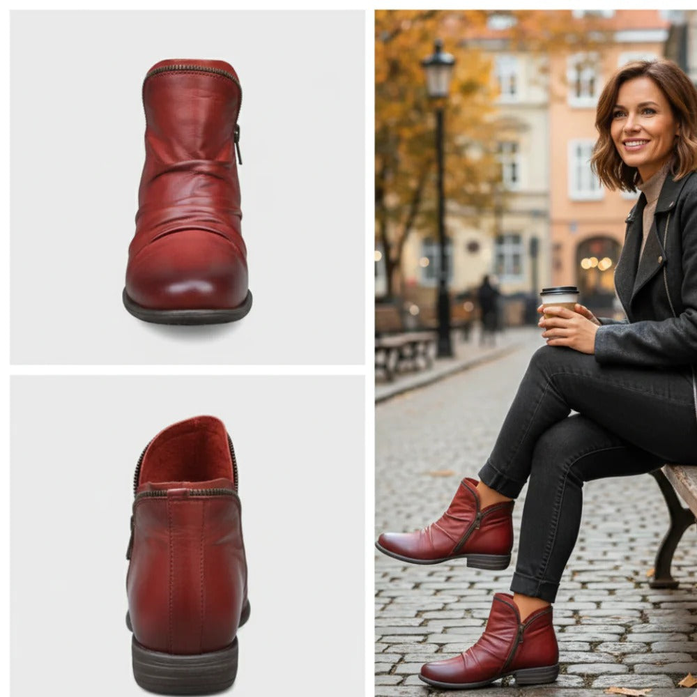 Lou Bottines Froncées Zippées À Talon Bas Femme