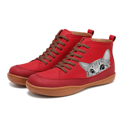 Olympe Bottines À Lacets Motif Chat Semelle Souple Femme