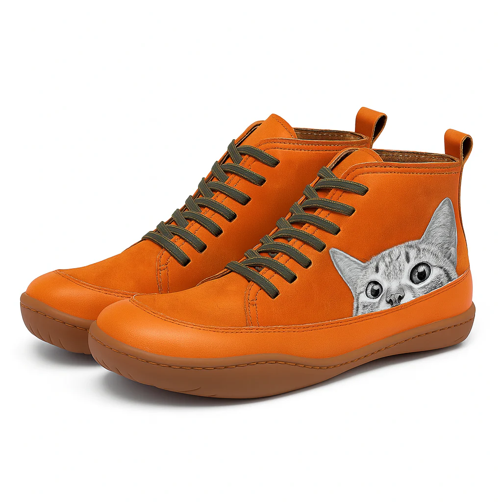 Olympe Bottines À Lacets Motif Chat Semelle Souple Femme