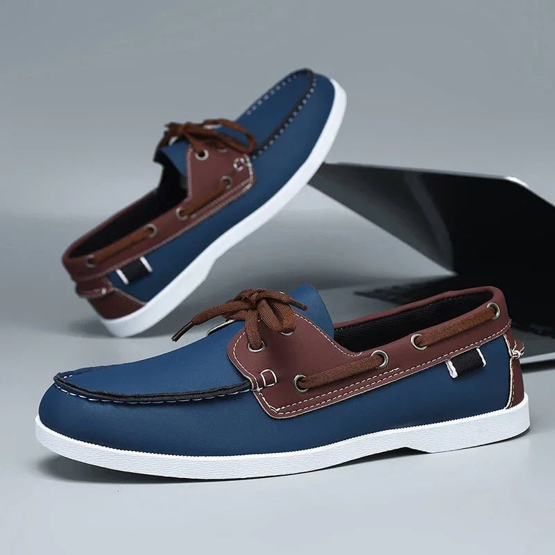 Chaussures bateau Corentin en éco-cuir pour homme, coutures mocassin apparentes