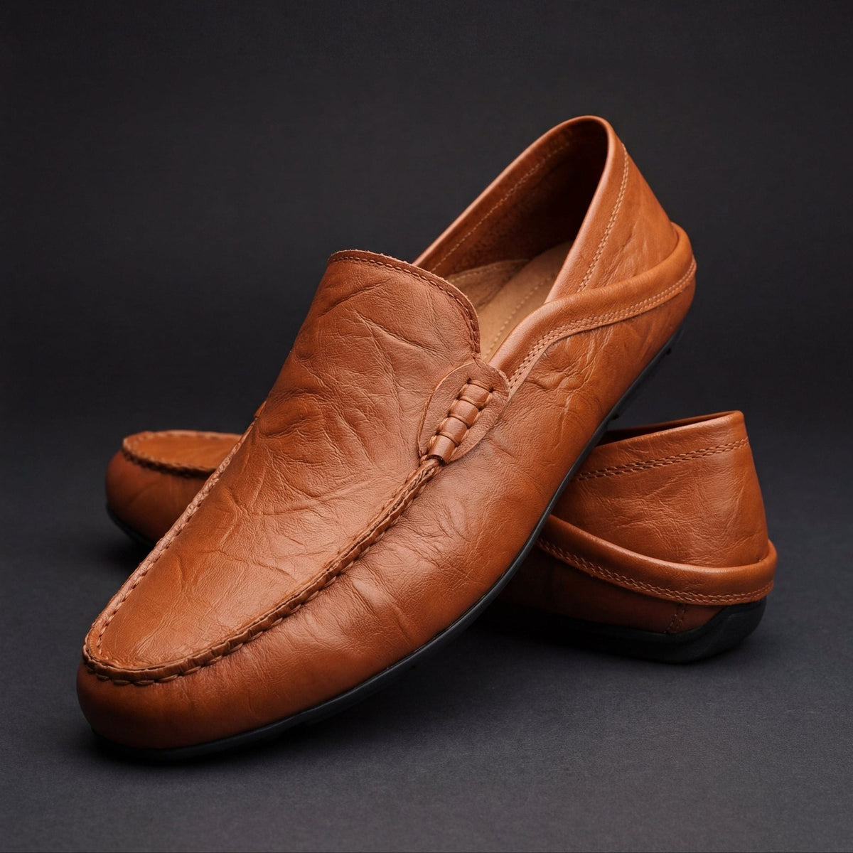 Mocassins Aurélien en cuir véritable pour homme, coloris châtaigne