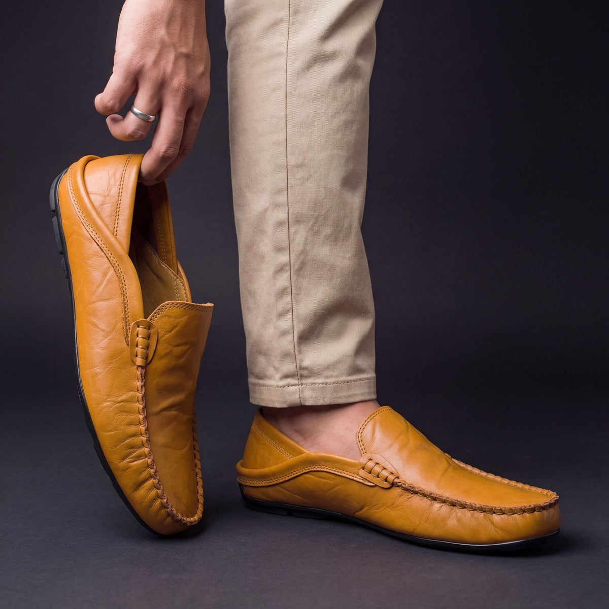 Mocassins Aurélien en cuir véritable pour homme, vue de profil