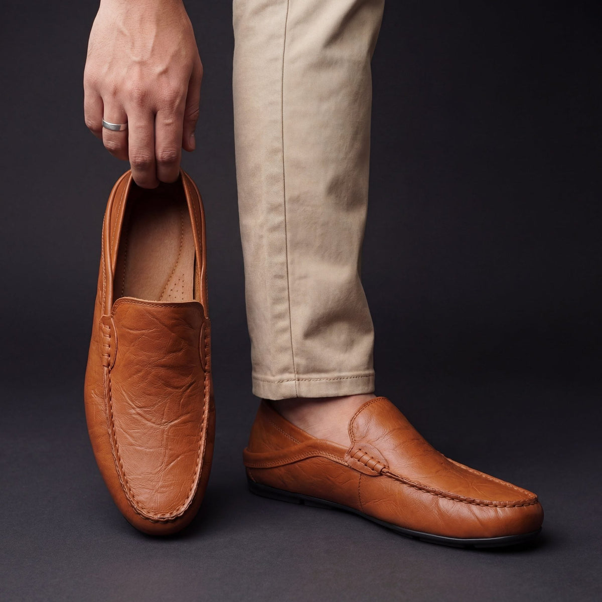 Mocassins Aurélien en cuir véritable pour homme, semelle intérieure en cuir