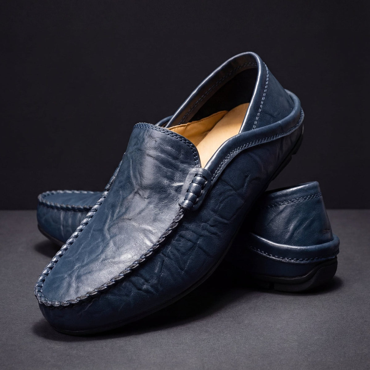 Mocassins Aurélien en cuir véritable pour homme, coloris marine