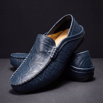 Mocassins Aurélien en cuir véritable pour homme, coloris marine