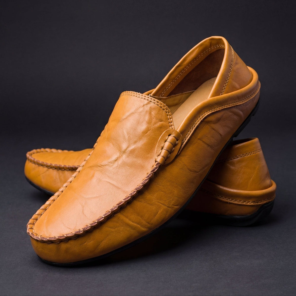 Mocassins Aurélien en cuir véritable pour homme, coloris fauve