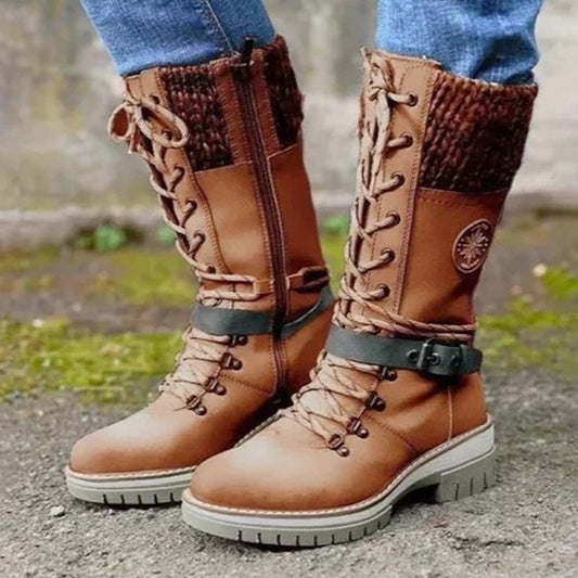 Iris Bottes De Randonnée Mi-Mollet À Lacets Et Revers Tricot Femme
