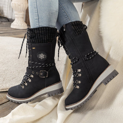 Iris Bottes De Randonnée Mi-Mollet À Lacets Et Revers Tricot Femme