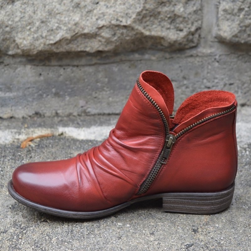 Julie Bottes En Cuir Véritable À Fermeture Éclair Femme