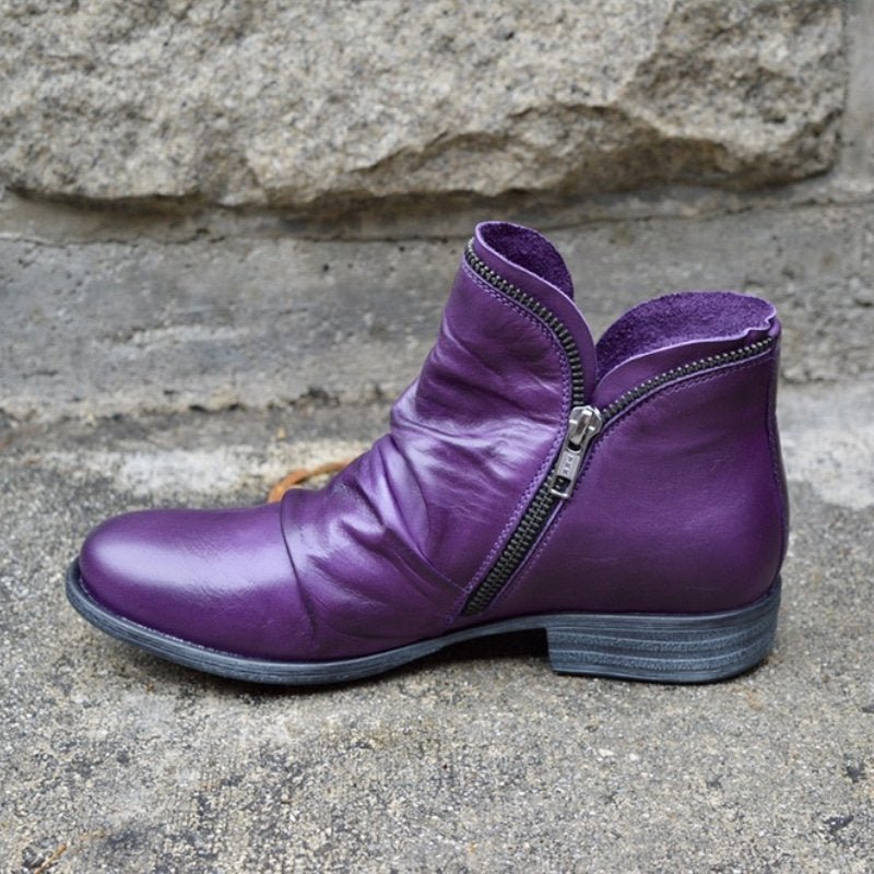 Julie Bottes En Cuir Véritable À Fermeture Éclair Femme