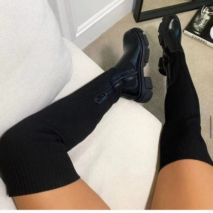 Hélène Cuissardes Chaussette En Maille À Semelle Crantée Femme