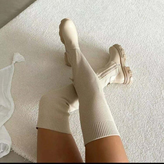 Hélène Cuissardes Chaussette En Maille À Semelle Crantée Femme