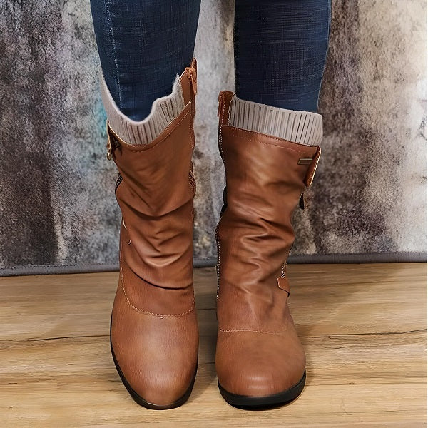 Constance Bottes Mi-Mollet Froncées À Revers Tricot Femme