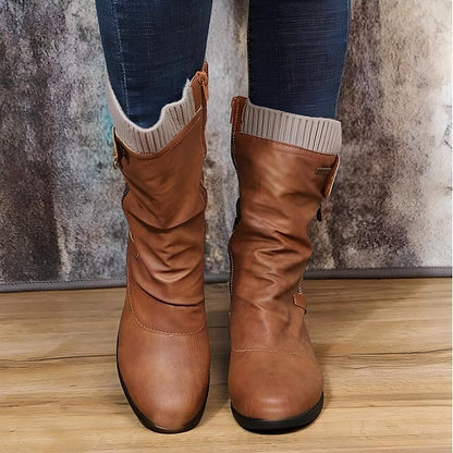 Constance Bottes Mi-Mollet Froncées À Revers Tricot Femme