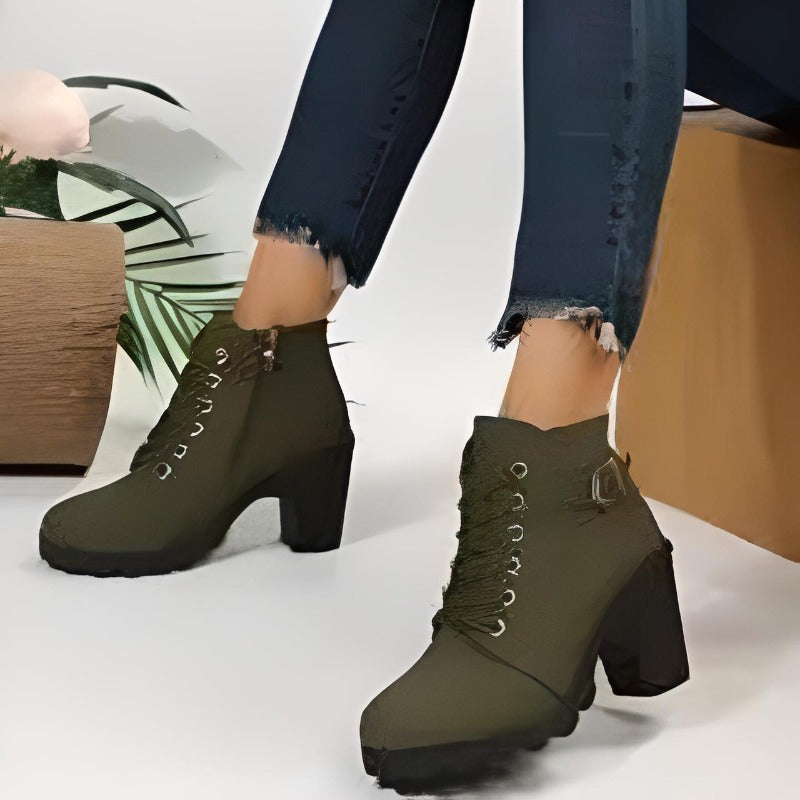 Estelle Bottines Effet Daim À Lacets Boucle Et Talon Carré Femme